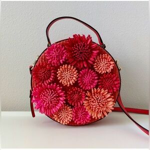 Rare Kate Spade leather handbag, w/ detachable strap, red, pink, hot pink